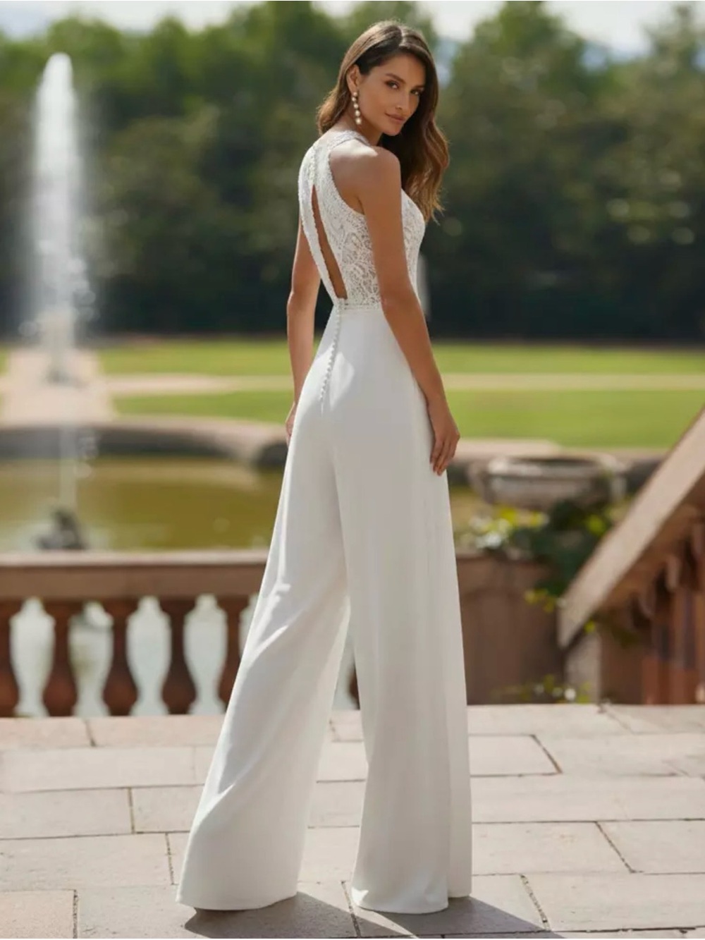 Elegant White Lace Halter Jumpsuit - Picture 2 of 2